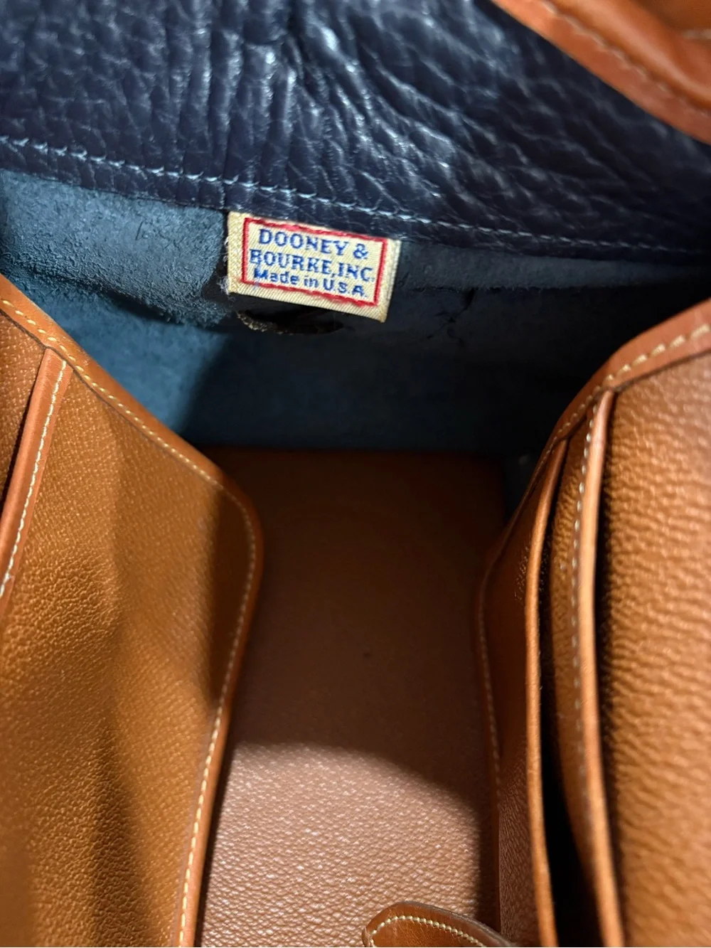 Dooney & Bourke Navy and Tan Pebbled Leather Doctor Bag